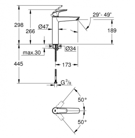 Baterie lavoar monocomanda marimea XL Eurosmart Grohe [2]