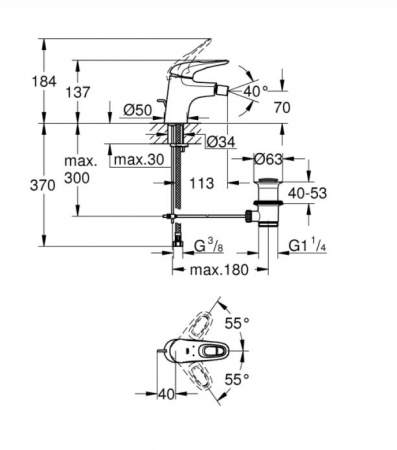 Baterie bideu monocomanda marimea S Eurostyle Grohe [1]