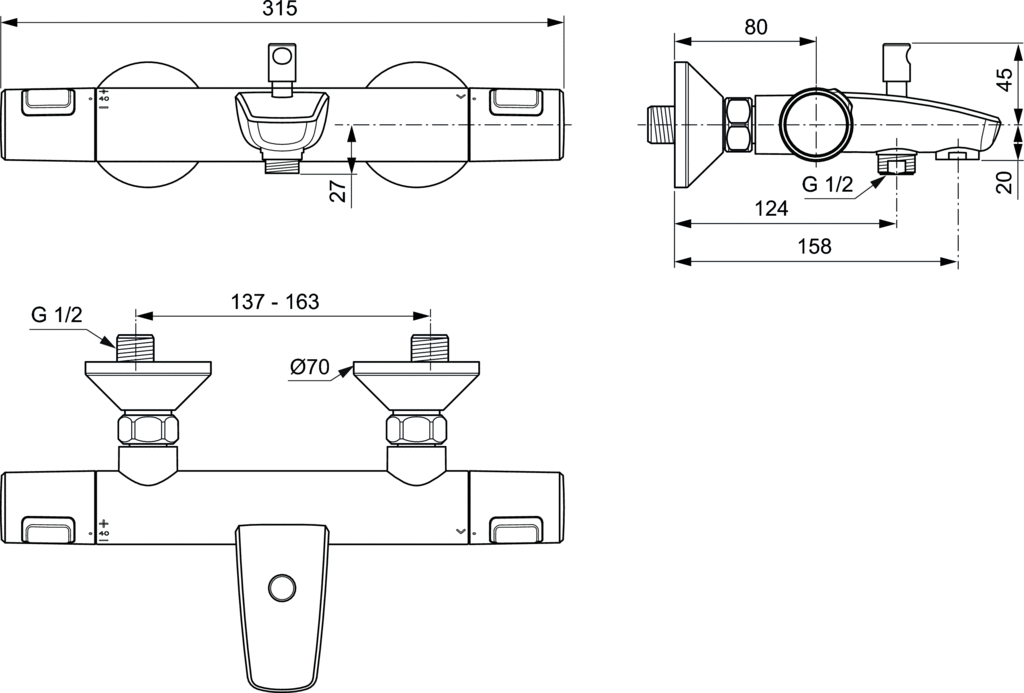 Baterie termostatica de cada si dus Ceratherm T25 Ideal Standard [1]