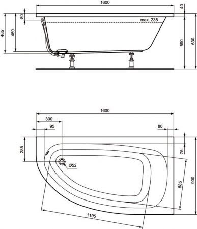 Cada asimetrica Ideal Standard Hotline 160x90 cm dreapta [1]