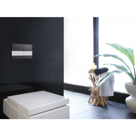 Clapeta de actionare in doua trepte, din sticla, placa neagra, butoane otel inox mat square TECE [2]