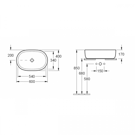 Lavoar cu montaj pe blat, oval, 60 cm, DECOVILSHOP [3]