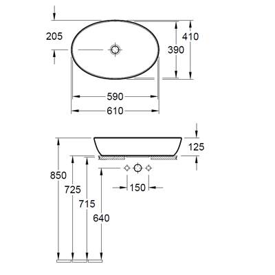 Lavoar pe blat 61x41 cm, oval, Artis VILLEROY&BOCH 41986101 [4]