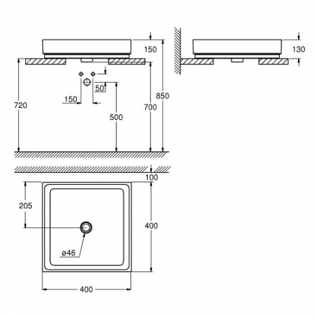 Lavoar patrat pe blat 40x40 cm Cube Ceramic Grohe  [5]