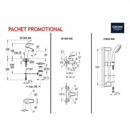 Set baterii Eurosmart Grohe lavoar M, cada , set dus Tempesa 100 1 jet [3]