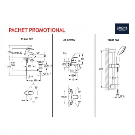 Set baterii Eurosmart Grohe lavoar S, cada , set dus Tempesa 100 1 jet [2]