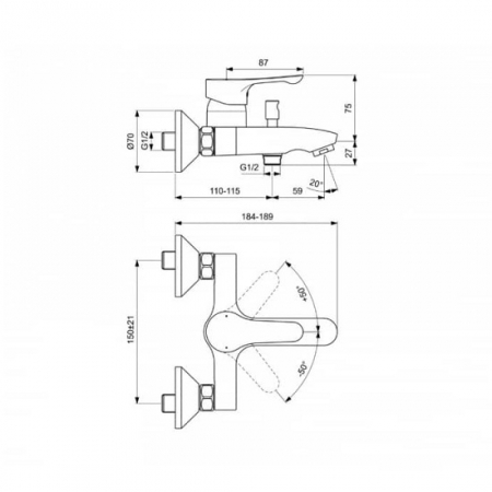 Set baterii 3 in 1 Baterie lavoar, baterie cada si set de dus Ideal Standard Alpha [3]
