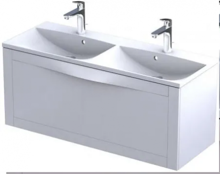 Mobilier baie suspendat - Set mobilier de baie 120 cm Skagen alb mat si lavoar Amelia cu doua cuve
