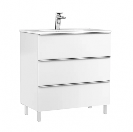 Colectia Shona - Set mobilier de baie stativ 80 cm cu 3 sertare Shona alb mat