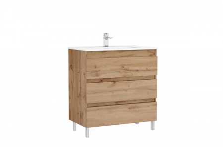 Mobilier baie stativ - Set mobilier de baie stativ 80 cm cu 3 sertare Daily stejar rustic