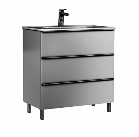 Colectia Shona - Set mobilier de baie stativ 80 cm cu 3 sertare Shona galet mat