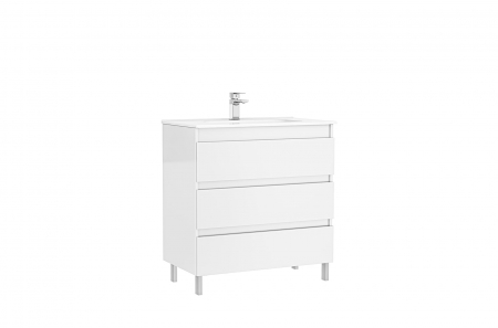 Mobilier baie stativ - Set mobilier de baie stativ 80 cm cu 3 sertare Daily alb lucios