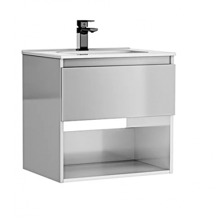 Set mobilier de baie suspendat 60 cm cu 1 sertar si 1 raft Daily galet lucios