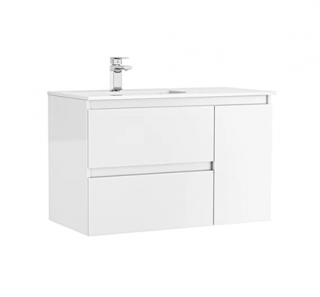 Colectia Daily - Set mobilier de baie suspendat 90 cm cu 2 sertare si 1 usa Daily alb lucios