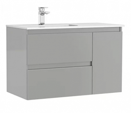 Colectia Daily - Set mobilier de baie suspendat 90 cm cu 2 sertare si 1 usa Daily galet lucios