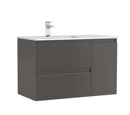 Colectia Daily - Set mobilier de baie suspendat 90 cm cu 2 sertare si 1 usa Daily antracit lucios