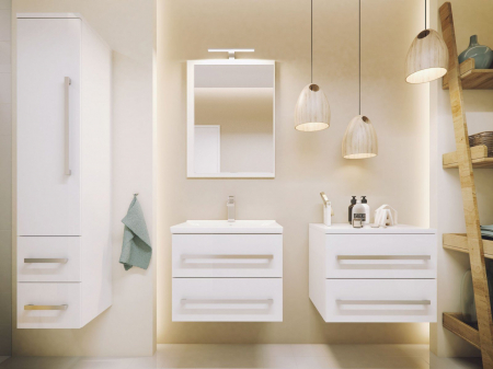 Set mobilier suspendat baie alb lucios Granada si lavoar 80 cm [3]