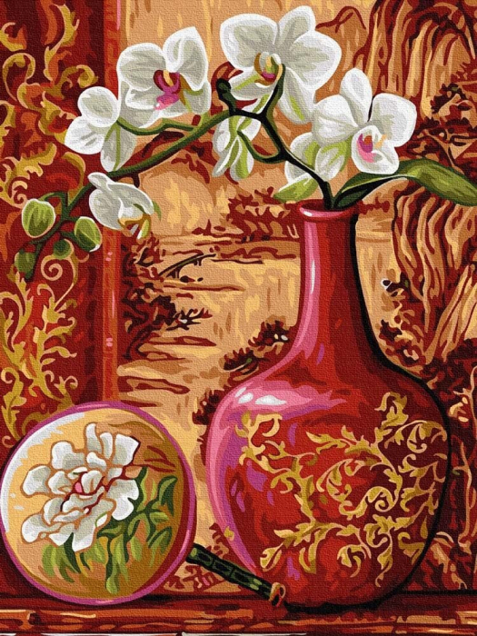 Set pictura pe numere, cu sasiu, Orhidee in vaza, 30x40 cm [1]