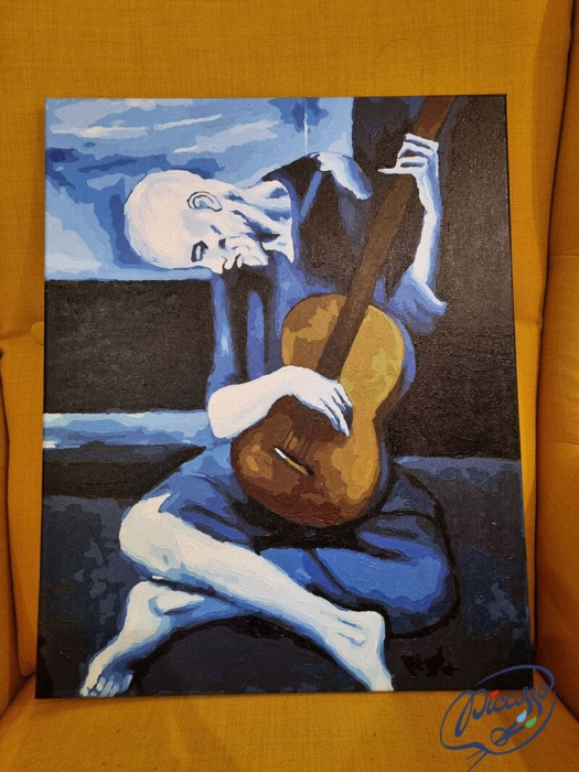 Set pictura pe numere, cu sasiu, Batranul chitarist - Picasso, 40x50 cm [2]