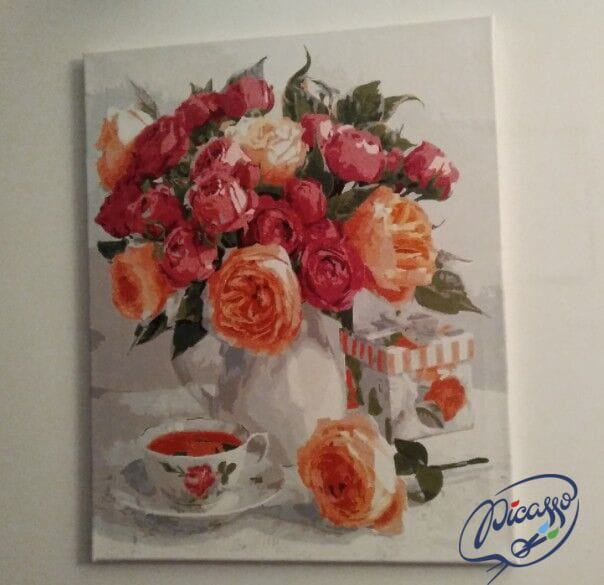 Set pictura pe numere, cu sasiu, Buchet de trandafiri pe masa, 40x50 cm [3]