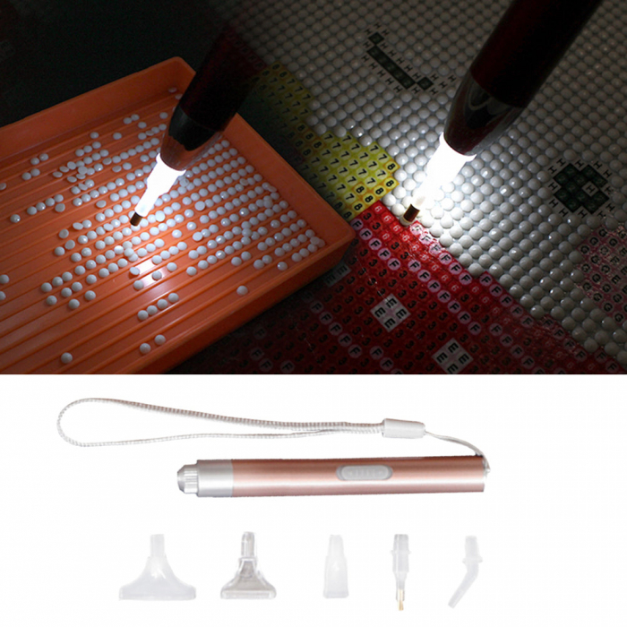 Kit USB stilou LED aplicare goblen diamante, 5 capete si penseta [8]