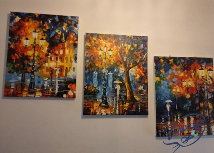 Set 3 picturi pe numere, cu sasiu, Plimbare noaptea in parc - Leonid Afremov, 50 x 120 cm [2]