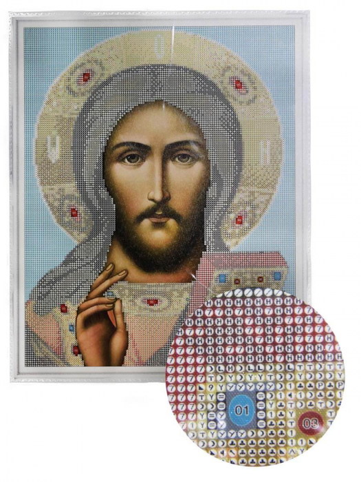 Set goblen cu diamante, cu sasiu, Isus Hristos - Icoana, 40x50 cm [2]