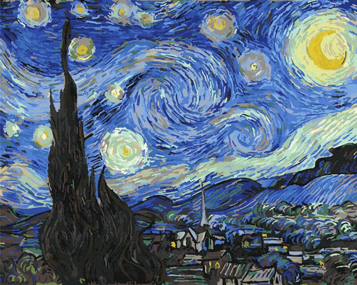 Set pictura pe numere premium, cu sasiu, Noapte instelata - Van Gogh, 50x65 cm [1]