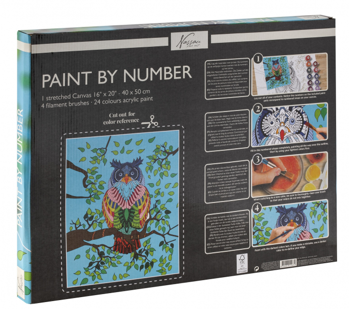 Set pictura pe numere, cu sasiu, Bufnita, 40x50 cm [4]