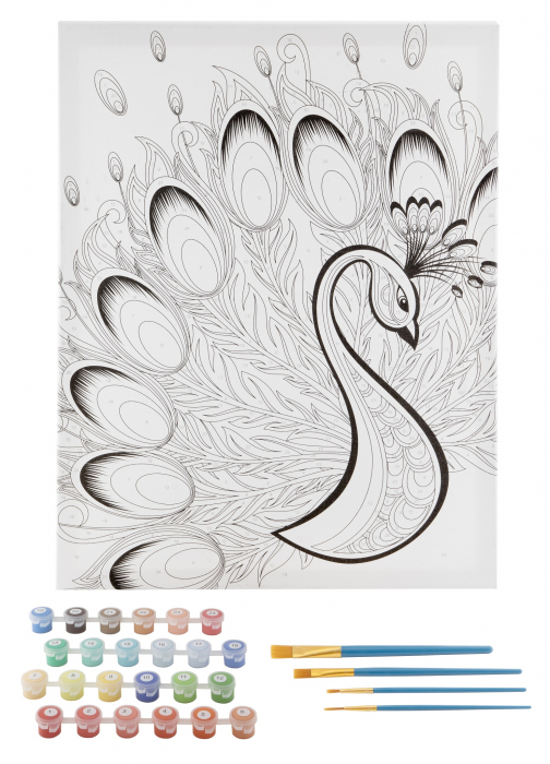 Set pictura pe numere, cu sasiu, Paun, 40x50 cm [2]