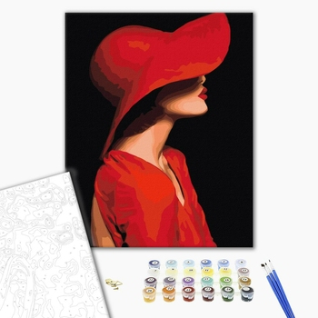 Set pictura pe numere, cu sasiu, Straina in rosu, 40x50 cm [3]