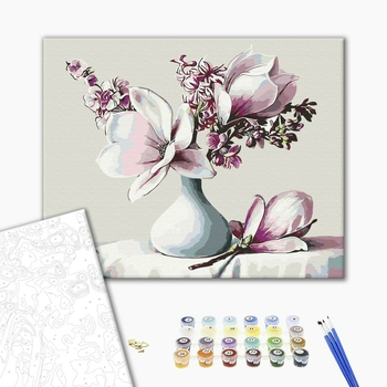 Set pictura pe numere, cu sasiu, Buchet de magnolii, 40x50 cm [2]