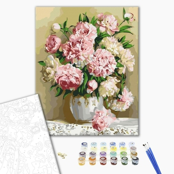 Set pictura pe numere, cu sasiu, Buchet de bujori, 40x50 cm [2]