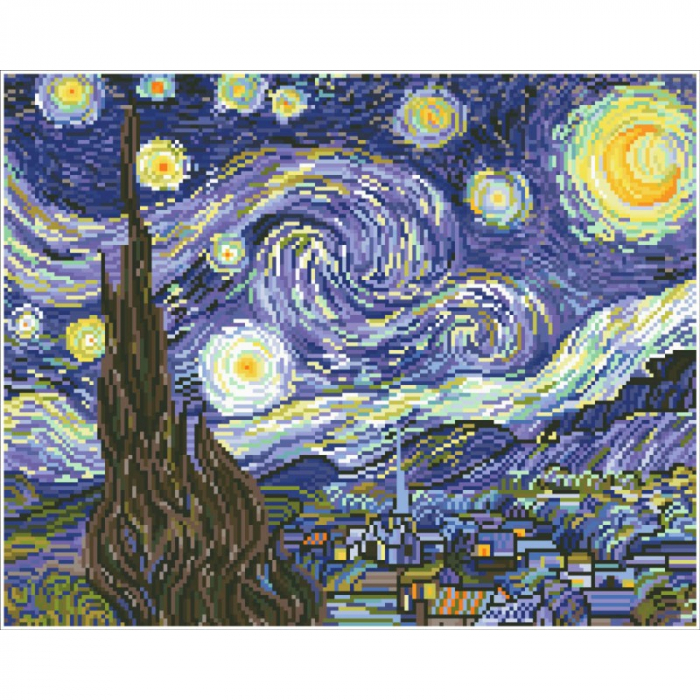 Tablou cu diamante - Noapte instelata (Van Gogh), 41x51cm, fara sasiu [1]