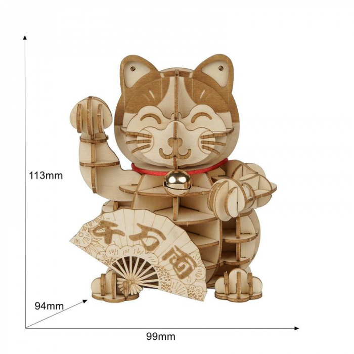 Puzzle 3D din lemn, Pisica prosperitatii, 72 piese [2]