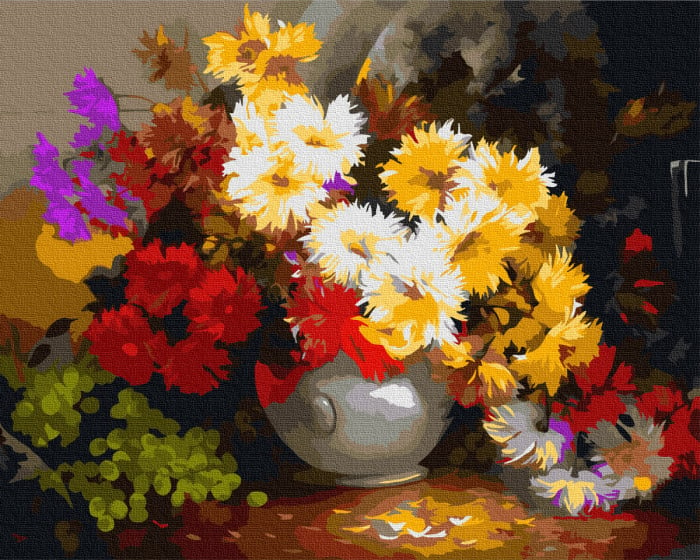 Set pictura pe numere, cu sasiu, Varietate de crizanteme, 40x50 cm [1]