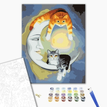 Set pictura pe numere, cu sasiu, Pisici de noapte, 40x50 cm [2]