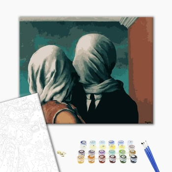 Set pictura pe numere, cu sasiu, Indragostitii - Rene Magritte, 40x50 cm [2]