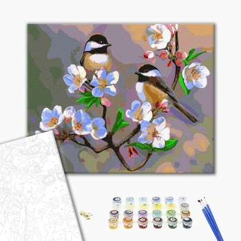 Set pictura pe numere, cu sasiu, Pitigoi primavaratici, 40x50 cm [2]