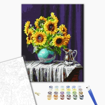 Set pictura pe numere, cu sasiu, Vaza cu floarea soarelui, 40x50 cm [2]