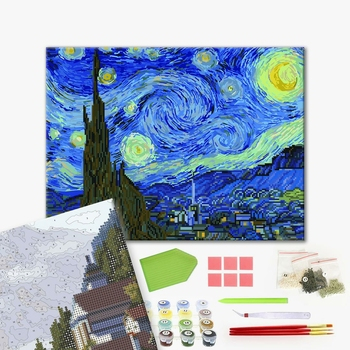 Set pictura pe numere si goblen cu diamante, cu sasiu, Noapte instelata - van Gogh, 40x50 cm [2]