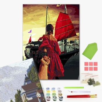 Set pictura pe numere si goblen cu diamante, cu sasiu, Urmeaza-ma: vele purpurii, 40x50 cm [2]