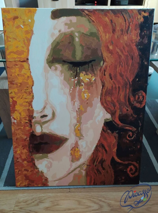 Set pictura pe numere, cu sasiu, Lacrimi aurii - Klimt, 50x65 cm [3]