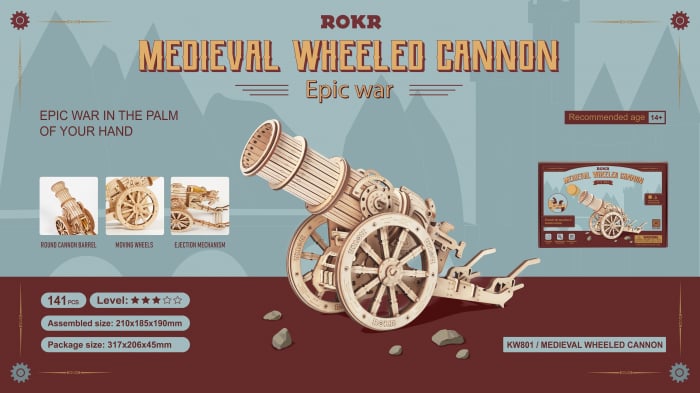 Puzzle 3D Mecanic, Tun medieval cu roti, 158 piese [8]