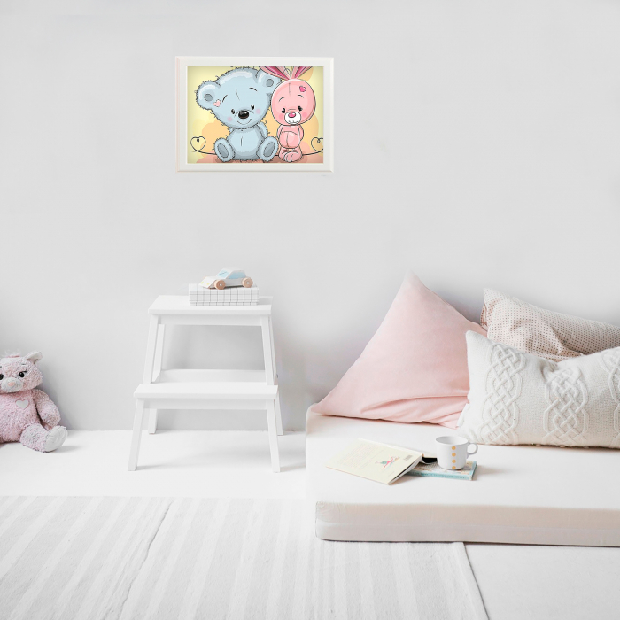 Set goblen cu diamante, cu sasiu, Ursulet si iepuras, 20x30 cm [3]