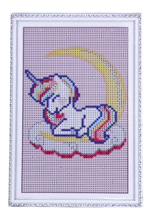Set goblen cu diamante, cu sasiu, Pui de unicorn visator, 20x30 cm [3]