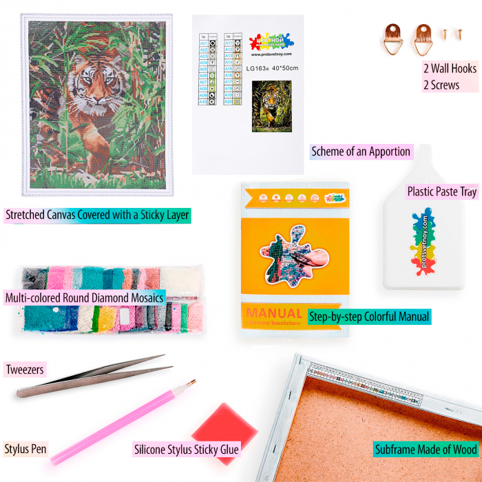 Set goblen cu diamante, cu sasiu, Mers de felina, 40x50 cm [2]