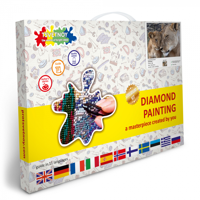 Set goblen cu diamante, cu sasiu, Dragoste de leoaica, 40x50 cm [5]