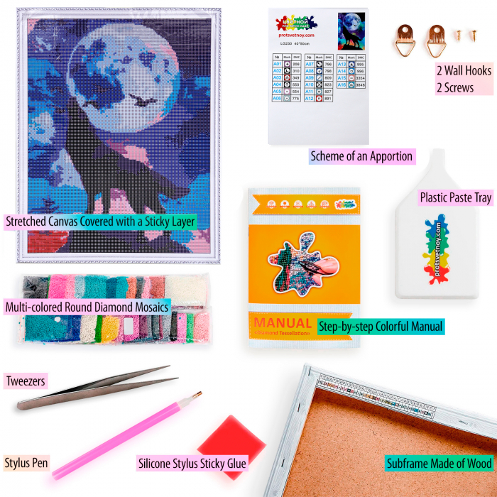 Goblen cu diamante, cu sasiu, Luna Plina, 40x50 cm [3]