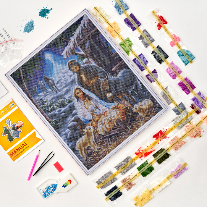 Set goblen cu diamante, cu sasiu, Scena nasterii Pruncului, 50x65cm [2]